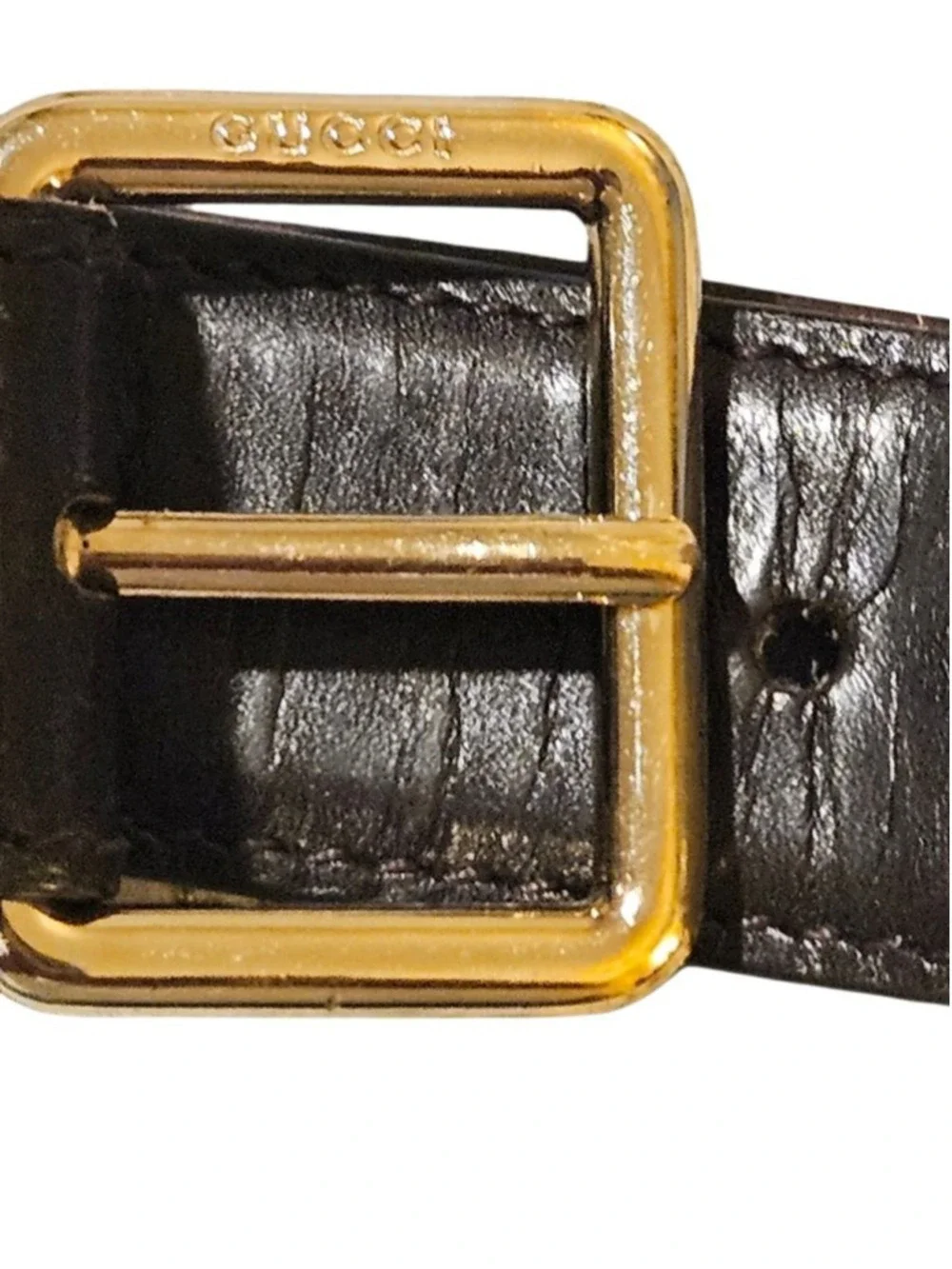 Gucci Brown Leather Belt with Gold Buckle, One Size